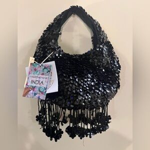 Glamorous Black Hobo Bag with Sequin and Fringe